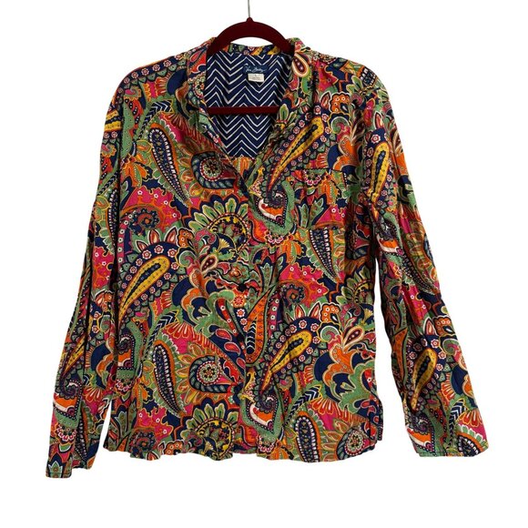 Vera Bradley Venetian Paisley Floral Button Up‎ Blouse Size L - Picture 1 of 6
